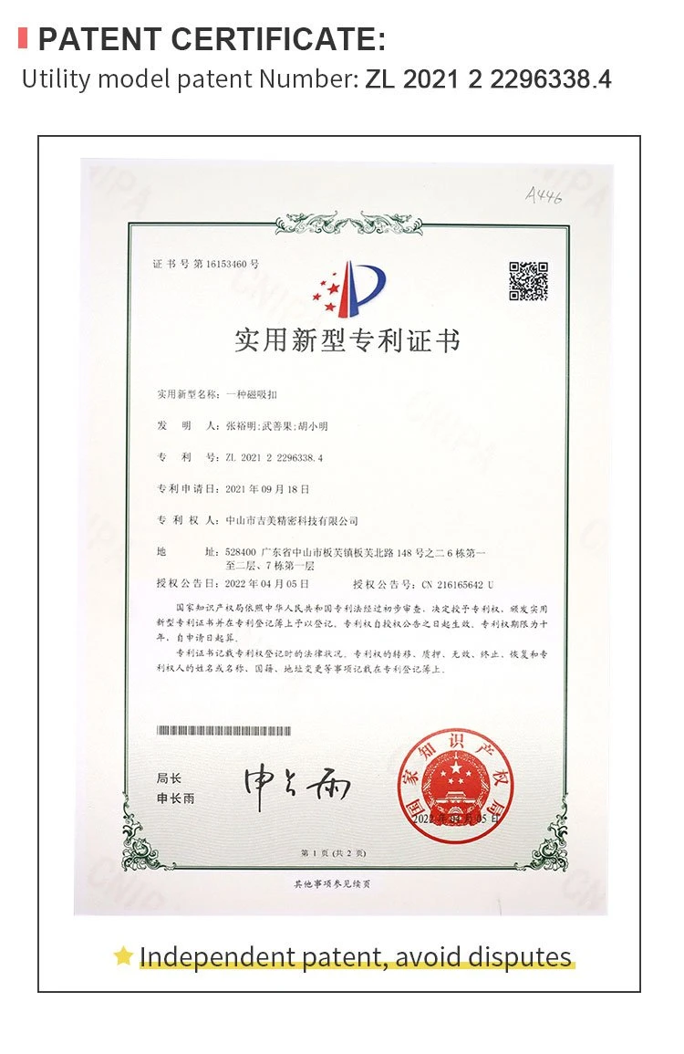 Product patent certificate